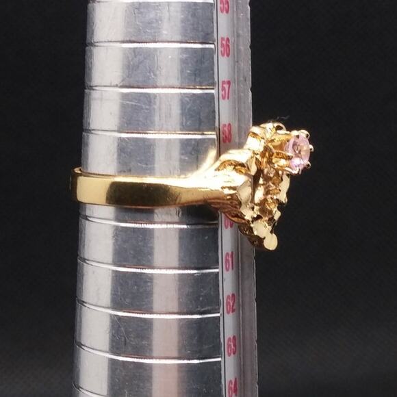 Vintage Hammered Heart Ring Pink Faceted CZ Stone Gold Nugget Rare Art Nouveau - Picture 11 of 15